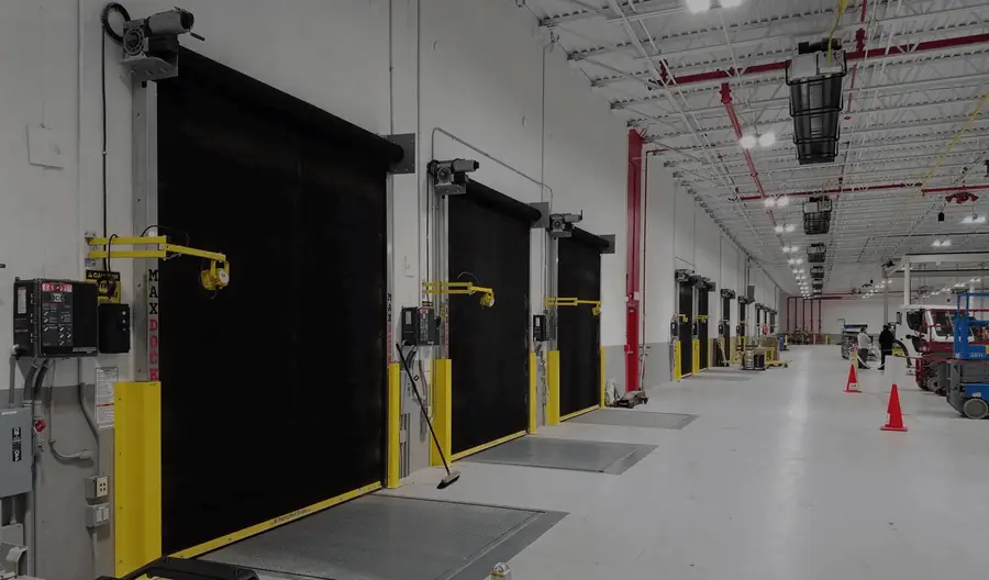 High-speed industrial door in a warehouse opening